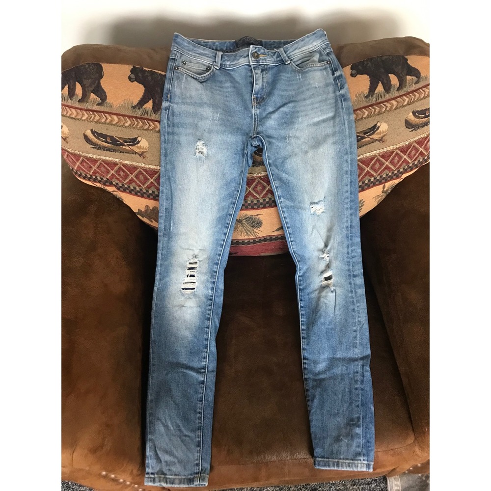 Zara Heritage Denim Distressed Skinny Jeans Medium Wash Blue Womens Size 4